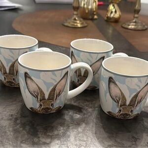 Williams Sonoma Light Blue Bunny Ear Ceramic Mug Set of 4